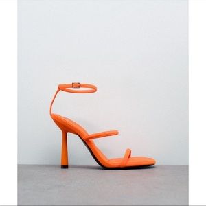 Zara Orange Strappy Sandal Heels